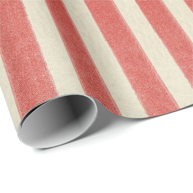 Papier Cadeau Noël vintage rouge rayé (Coin rond)