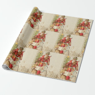 Papier Cadeau Noël Vintage Vieux St. Nick et Enfants