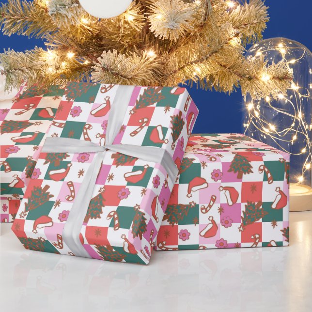 Papier Cadeau Noël Whimsical Cheer Santa Hat et Sucre de canne (Vacances)