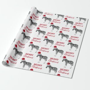 Papier Cadeau Noël Zebra Funny Animal avec Santa Hat