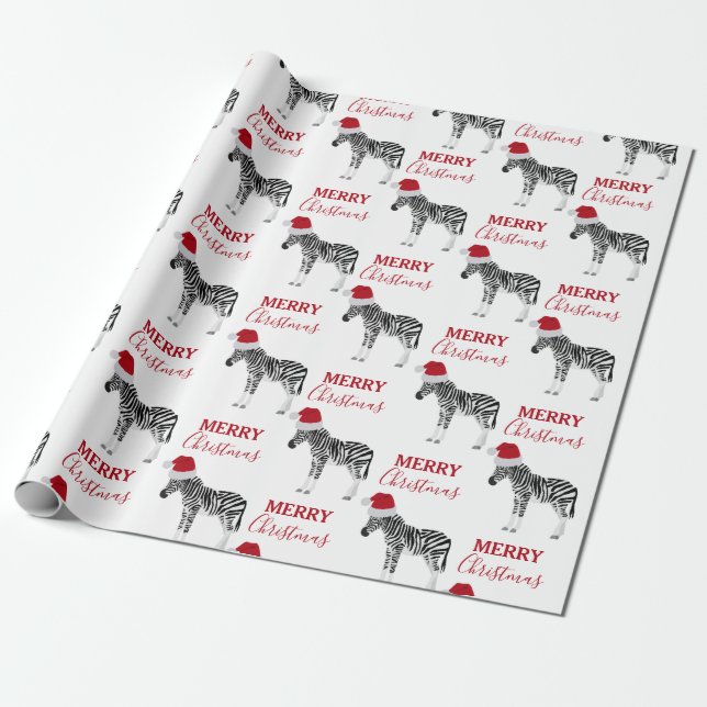 Papier Cadeau Noël Zebra Funny Animal avec Santa Hat (Déroulé)