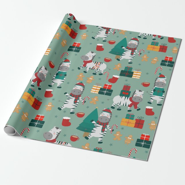 Papier Cadeau noël zèbre père Noël vacances hivernales laides No (Déroulé)
