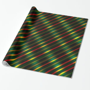 Papier Cadeau Noëls rayés Wavy Motif Gold, Red & Green,