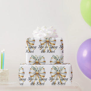 Papier Cadeau Noeud Blanc Floral Fête de Mariage