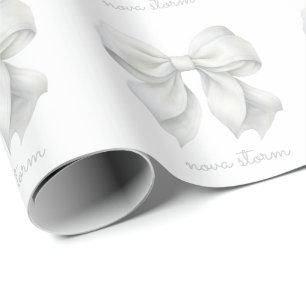 Papier Cadeau Nœud Blanc Tendance Personnalisé Avec Nom Monogram