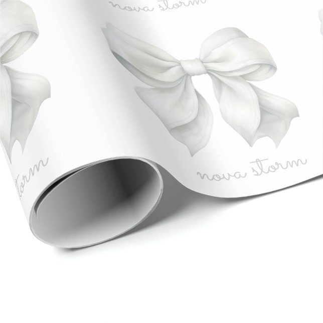 Papier Cadeau Nœud Blanc Tendance Personnalisé Avec Nom Monogram (Coin rond)
