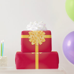 Papier Cadeau Nœud Cadeau Élégant en Pompons Jaune Or