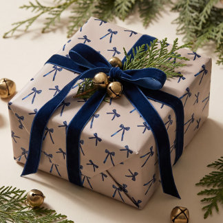 Papier Cadeau Nœud de Noël élégant minimaliste aquarelle marine