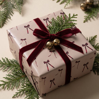 Papier Cadeau Nœud de Noël rouge élégant minimaliste à l'aquarel
