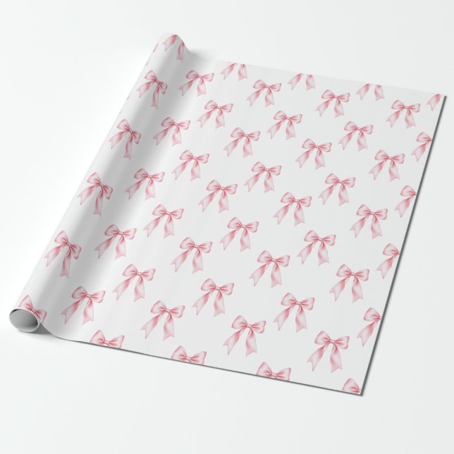 Papier Cadeau Nœud papillon Coquette aquarelle rose tendance fém (Déroulé)