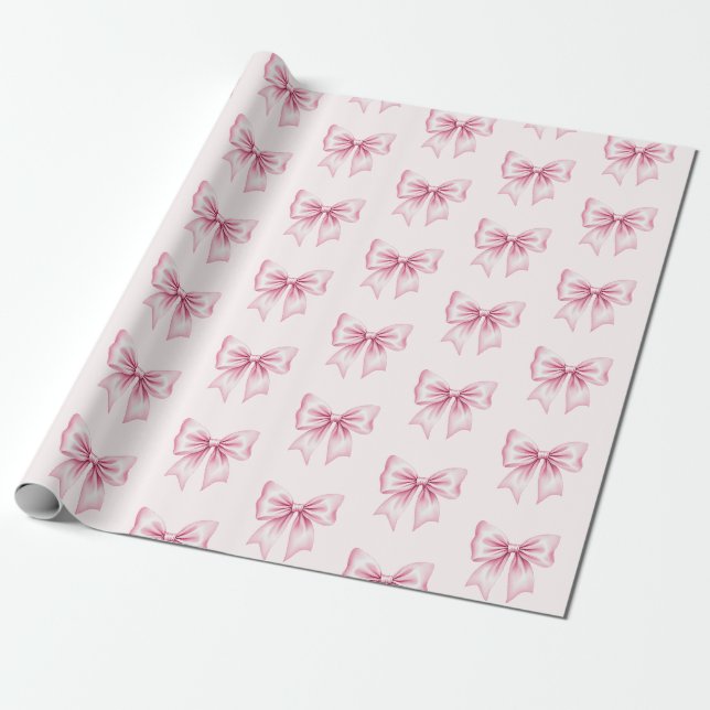 Papier Cadeau Nœud papillon Coquette aquarelle rose tendance fém (Déroulé)