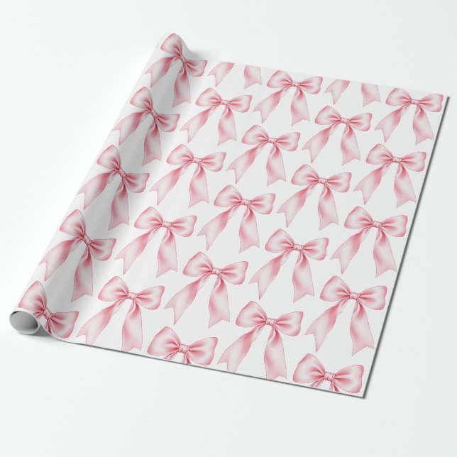 Papier Cadeau Nœud papillon Coquette aquarelle rose tendance fém (Déroulé)