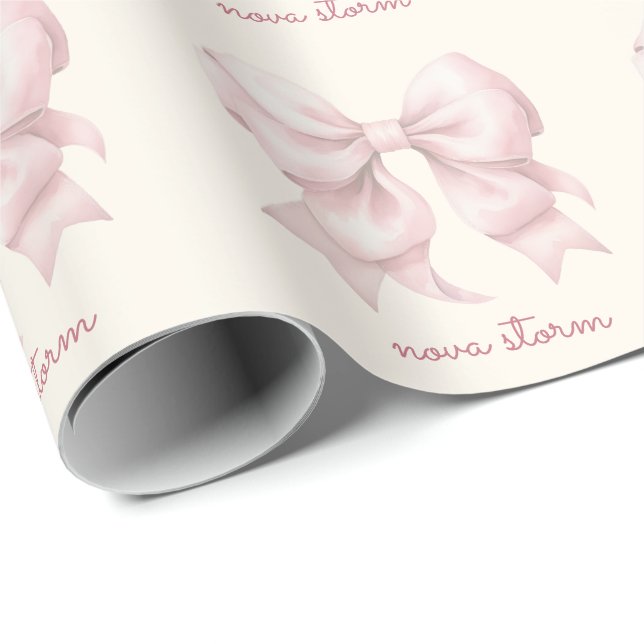 Papier Cadeau Nœud Rose Tendance Personnalisé Avec Monogramme Du (Coin rond)
