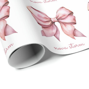 Papier Cadeau Nœud Rose Tendance Personnalisé Avec Nom Monogramm