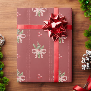 Papier Cadeau Nœuds botaniques rouge rustique Noël