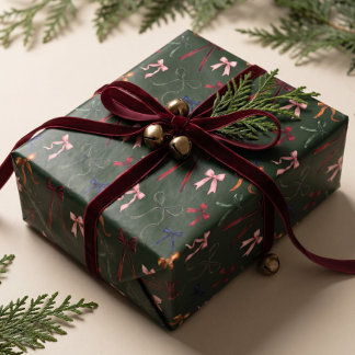 Papier Cadeau Nœuds de Noël aquarelle colorés élégants et festif