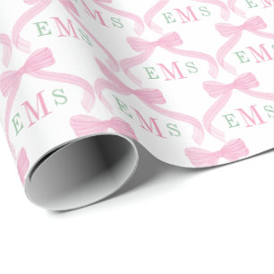 Papier Cadeau Nœuds Monogramme Rose Et Vert Prépa Bébé Fille