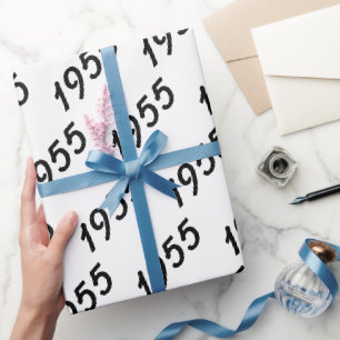 Papier Cadeau noir 1955 Anniversaire texte sur blanc
