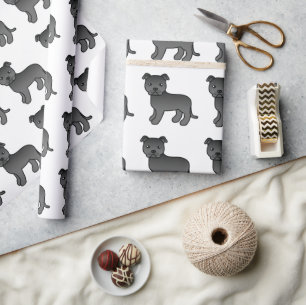 Papier Cadeau Noir Anglais Staffie Cute Cartoon Chien Motif