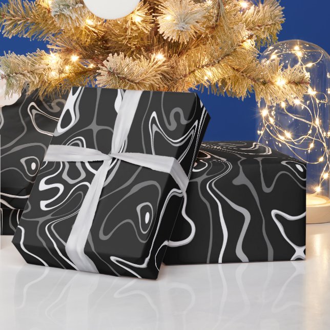 Papier Cadeau Noir blanc damas abstraits tourbillons cool motif (Vacances)