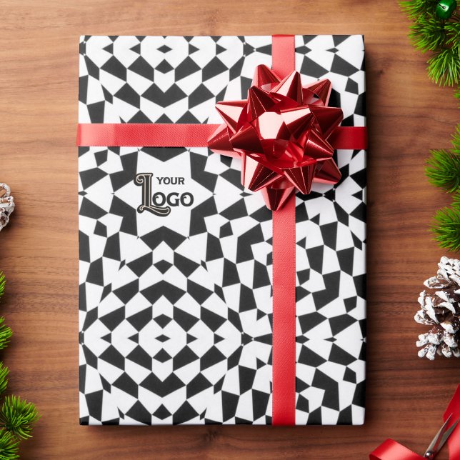 Papier Cadeau Noir Blanc logo Entreprise Noël Personnalisé (Créateur téléchargé)