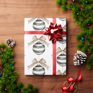 Papier Cadeau Noir blanc rayures ornement Bow Noël