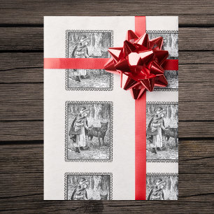 Papier Cadeau Noir Blanc Rouge Hotte de Riding Wolf Cadre Noir