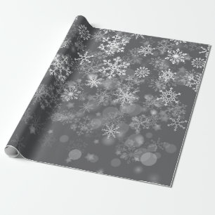 Papier Cadeau Noir blanc Snowflon hiver Noël