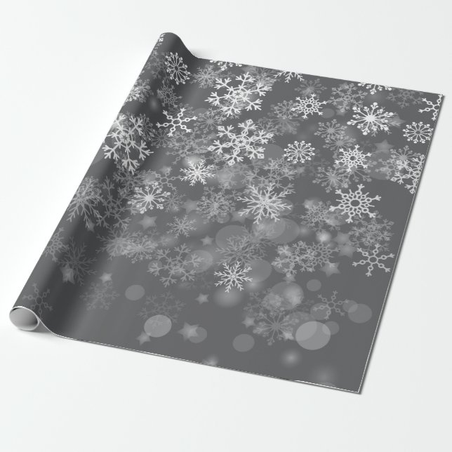 Papier Cadeau Noir blanc Snowflon hiver Noël (Déroulé)