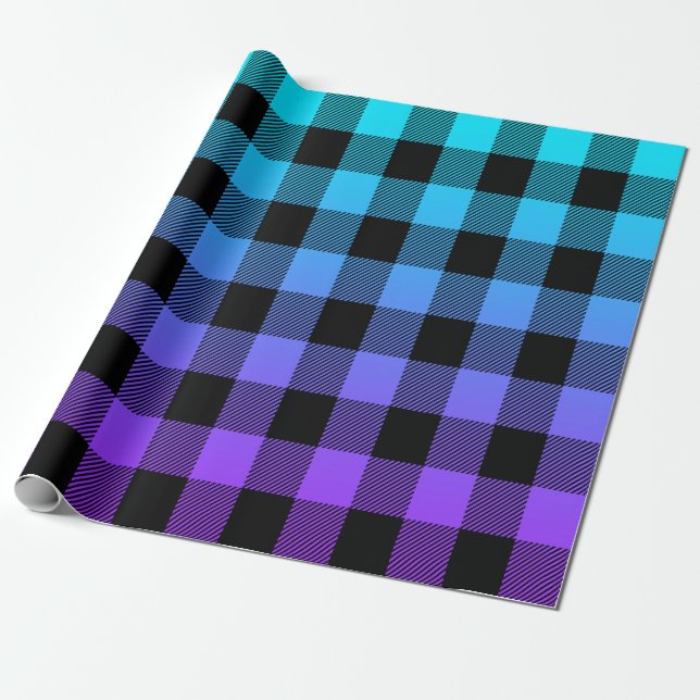 Papier Cadeau Noir clair sur violet à bleu turquoise ombre (Déroulé)