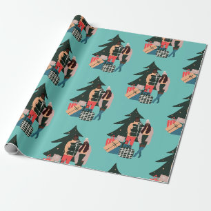Papier Cadeau Noir Couple Premier Noël