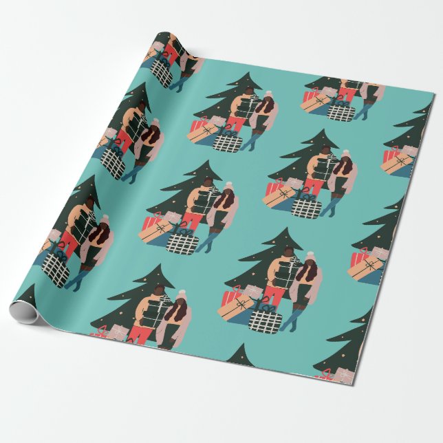 Papier Cadeau Noir Couple Premier Noël (Déroulé)
