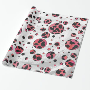 Papier Cadeau Noir dalmate et rouge avec Pois