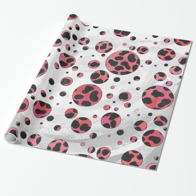 Papier Cadeau Noir dalmate et rouge avec Pois (Déroulé)
