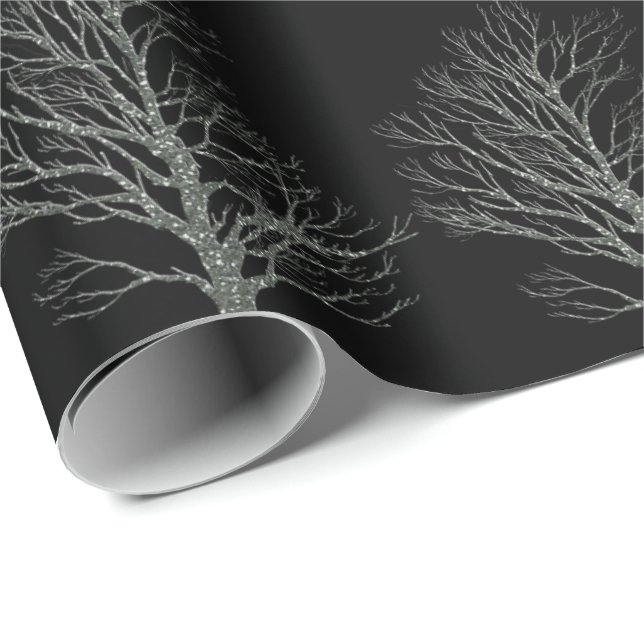 Papier Cadeau Noir d'arbre de parties scintillantes de ruban de (Coin rond)