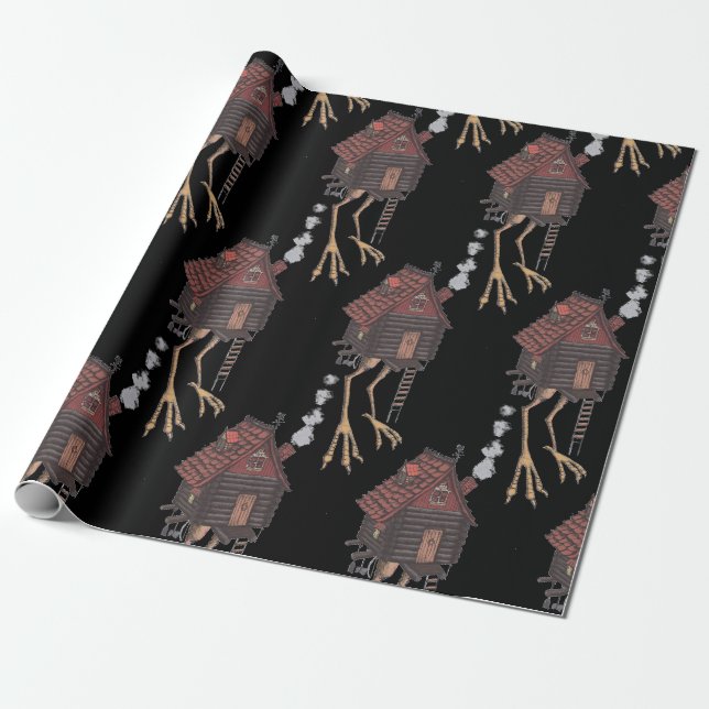 Papier Cadeau Noir de hutte de Yaga de baba (Déroulé)