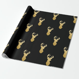 Papier Cadeau Noir de papier d'emballage de motif de renne d'or