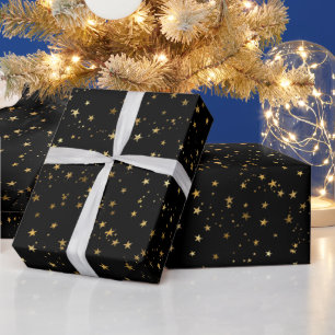 Papier Cadeau Noir Élégant Céleste Étoilé Design avec Étoiles Do