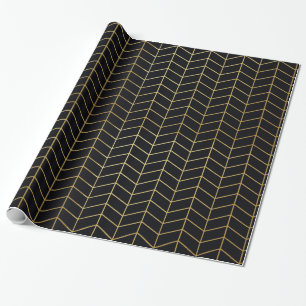 Papier Cadeau Noir en arête de poisson de feuille d'or de Faux