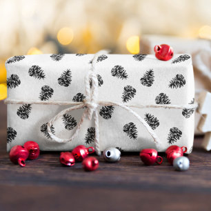 Papier Cadeau Noir et blanc arbre fruit élégant Noël