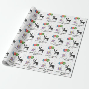 Papier Cadeau Noir Et Blanc Boston Terrier Cute Dog - Anniversai