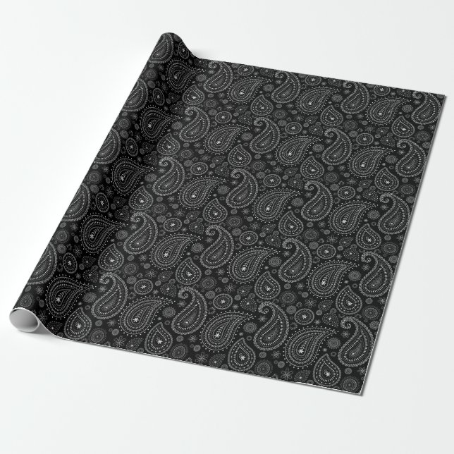 Papier Cadeau Noir Et Blanc Classique Paisley Charme (Déroulé)