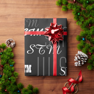Papier Cadeau noir et blanc initiales personnalisées ou marque