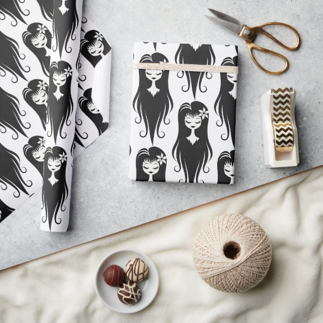 Papier Cadeau Noir et blanc jolie Ghoul (Artisanat)