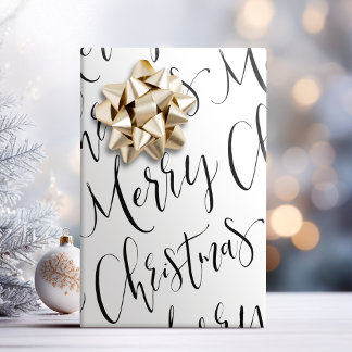 Papier Cadeau Noir Et Blanc Joyeux Noël Calligraphie
