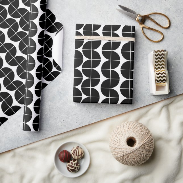 Papier Cadeau Noir et blanc Mid-Century Motif Abstrait moderne (Artisanat)