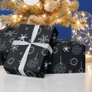 Papier Cadeau Noir et Bleu clair Flèche de neige moderne Noël