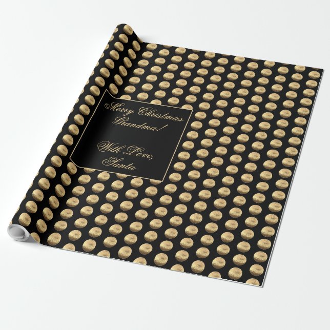 Papier Cadeau Noir et chic élégant de motif de pois d'or (Déroulé)