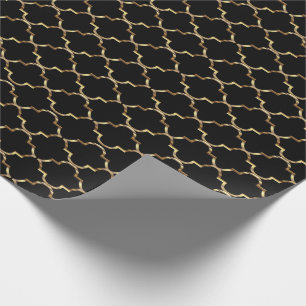 Papier Cadeau Noir et motif sans couture de Quatrefoil d'or