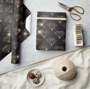 Papier Cadeau Noir et or Diamant Élégant Mariage Fiançailles